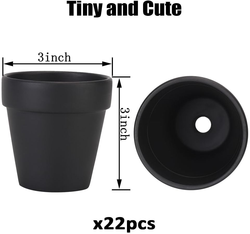 3 Inch Terracotta Pots - 22Pack Clay Flower Pots with Drainage Hole, Succulent Nursery Pot/Cactus Plant Pot. Great for Plants, Crafts, Wedding Favorn, DIY Production (Black)