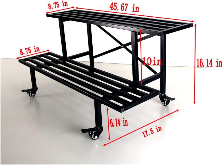 Zhongma 2 Tier Sturdy Metal Plant Stand with Wheels Heavy Duty Plant Holder for Home Indoor and Outdoor,L45.67 x W17.5 x H16.14 inch,440 LBS Capacity & Heavy Duty Construction