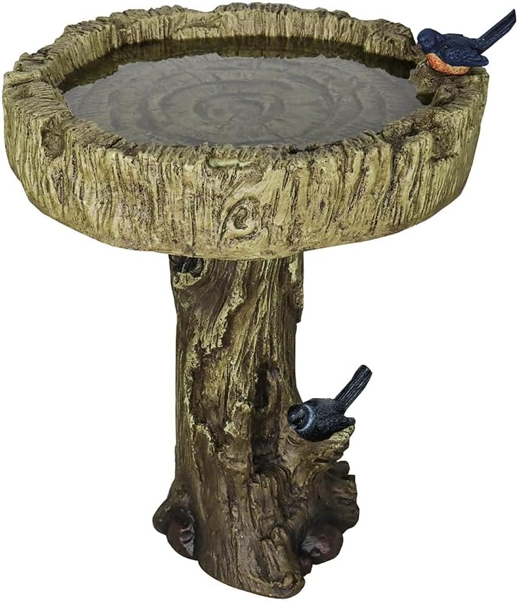 SKYFIRE 24.4” H Fibre Reinforced Concrete Outdoor Garden Bird Bath with Birds, Woodland Tree Trunk Decoration Yard Statue,Pedestal Birdbaths for Outdoors, Garden, Patio, Lawn, Backyard