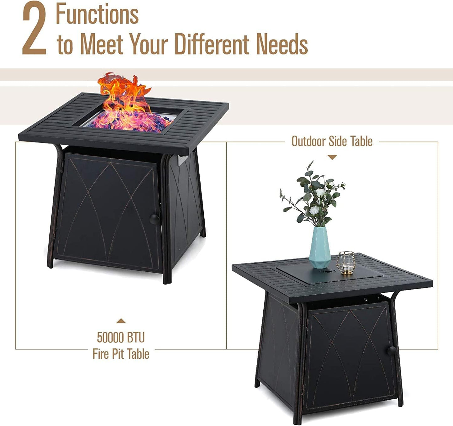 MFSTUDIO 5 Pieces Large Patio Sofa Conversation Set with 28 Inch Propane Fire Pit Table, Metal Outdoor Sectional Furniture with Thick Cushion Motion Chairs Gas Fire Pit