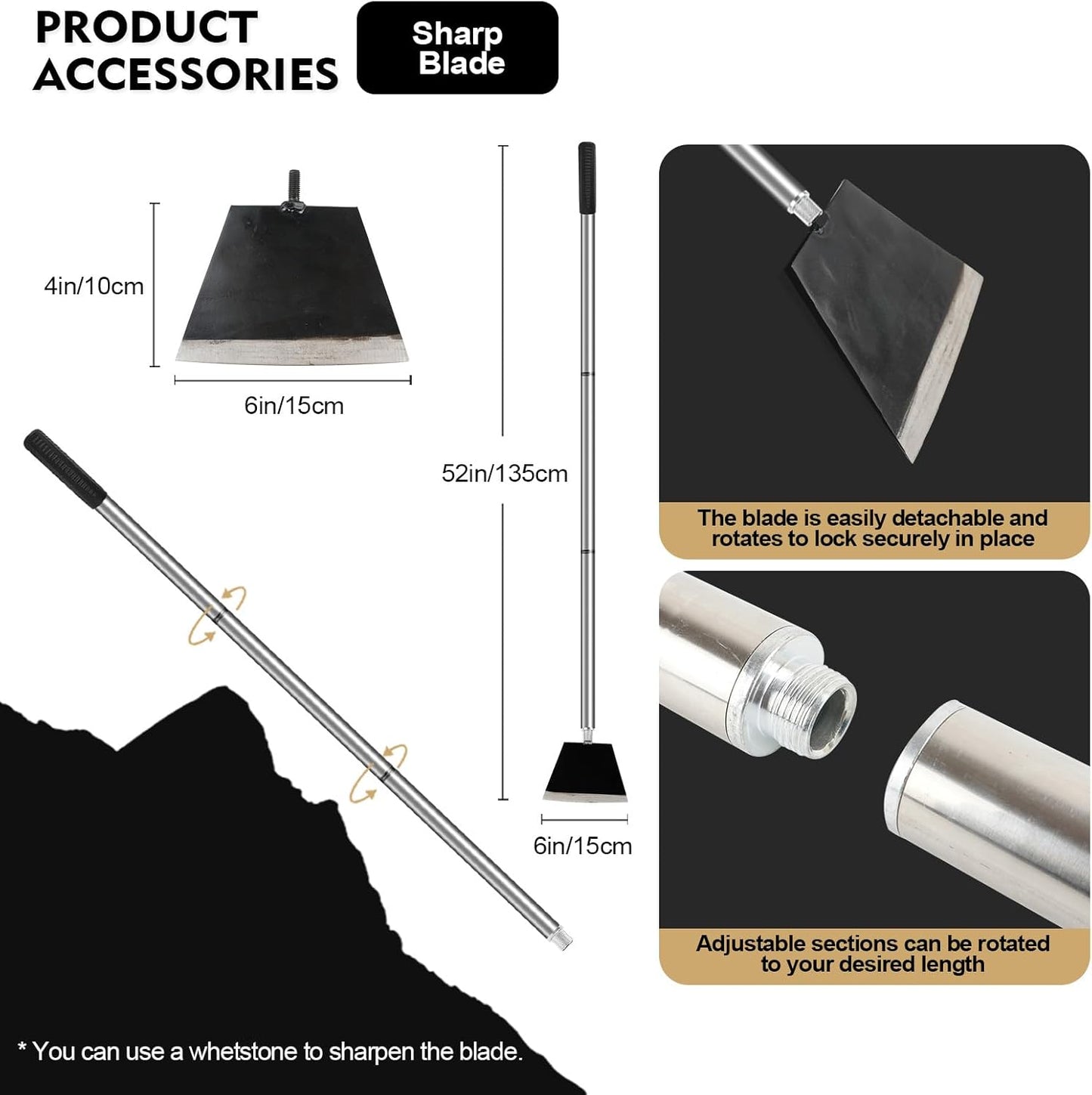 Garden Shovel, Floor Cleaning Scraper Tool, Snow Shovel Ice Scraper, 47 inch Weed Removal Tool with 3 Sections Long Handle for Moss,Sidewalks, Driveway Yard Working - Heavy Duty