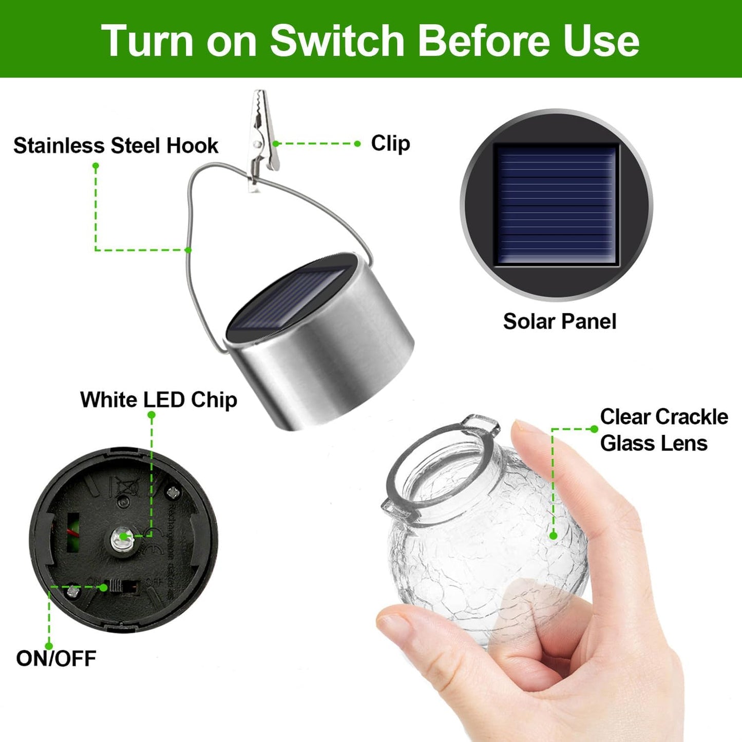 PARTPHONER 12 Pack Hanging Solar Lights Outdoor, Waterproof Solar Globe Lantern with Handle and Clip, Decorative Cracked Glass Ball Lights for Christmas Decor, Tree, Yard, Garden, Patio (Cold White)