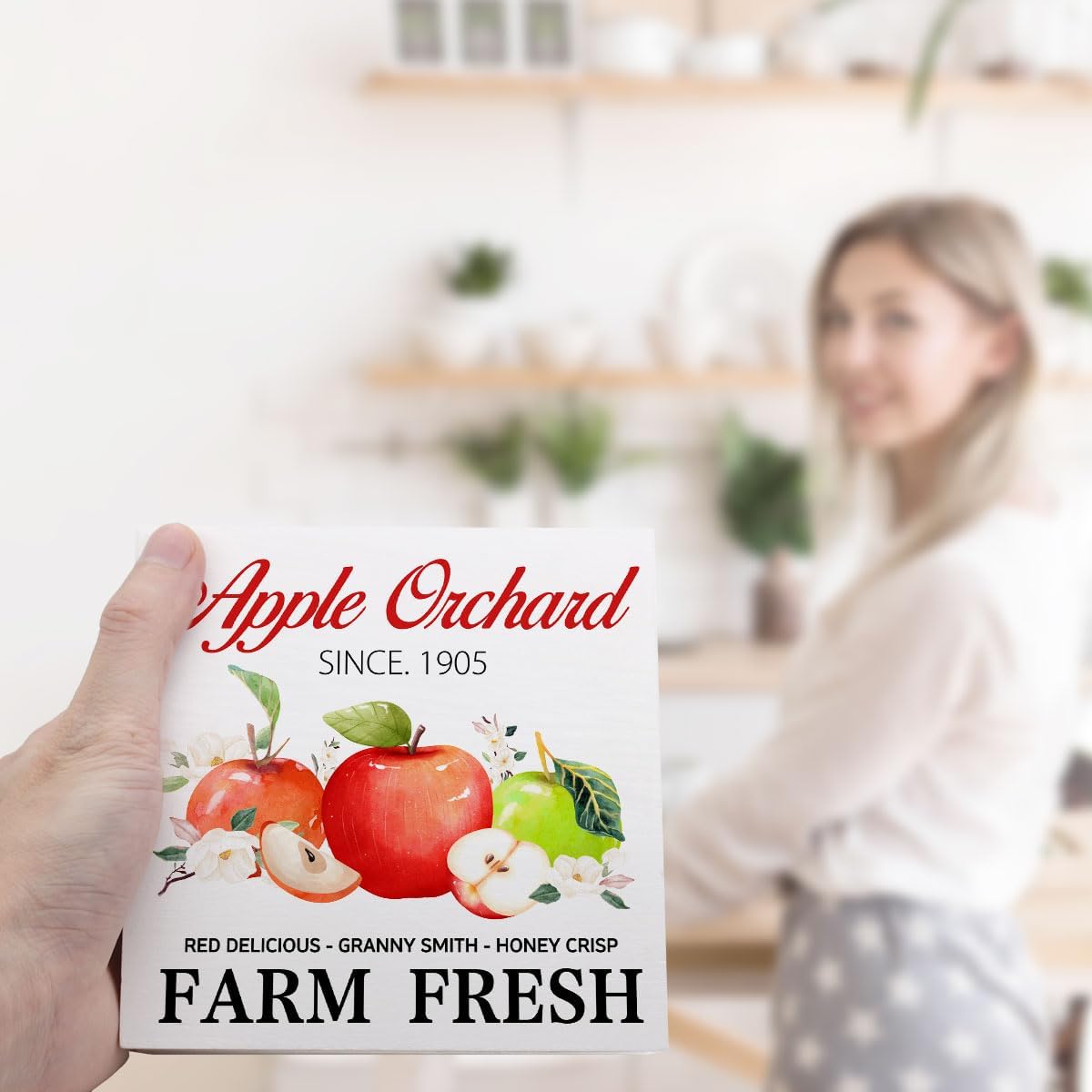 Fall Table Decor,Apple Orchard Autumn Harvest Seasonal Thanksgiving Wood Block Sign Desk Decor,Rustic Fall Wooden Box Sign Decor for Farmhouse Home Kitchen Shelf Table Decoration Q693