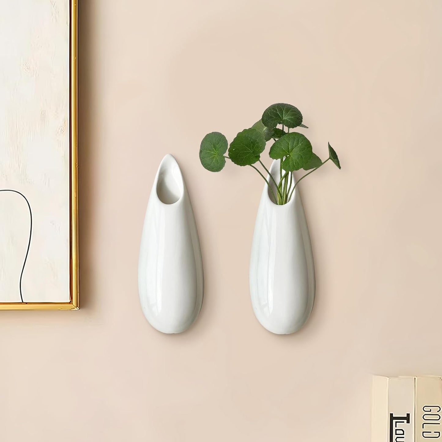 2 Pack White Ceramic Wall Vases,5.9 Inch Wall Hanging Plant Holder,Cubicle Modern Decor Plant Holder Vase for Indoor Plants, Hanging Propagation Flower Pots for Air Vases