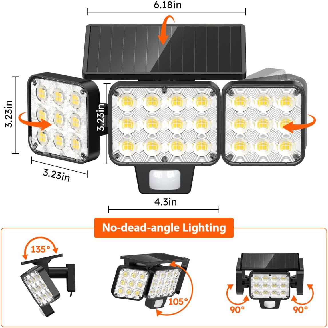 Solar Flood Light Outdoor 4 Pack, 3500LM Super Bright Motion Sensor Outdoor Lights, Solar Lights Outdoors Waterproof, Upgrade Glass Panel, 270° Wide Angle LED Security Spot Light for Outside Yard