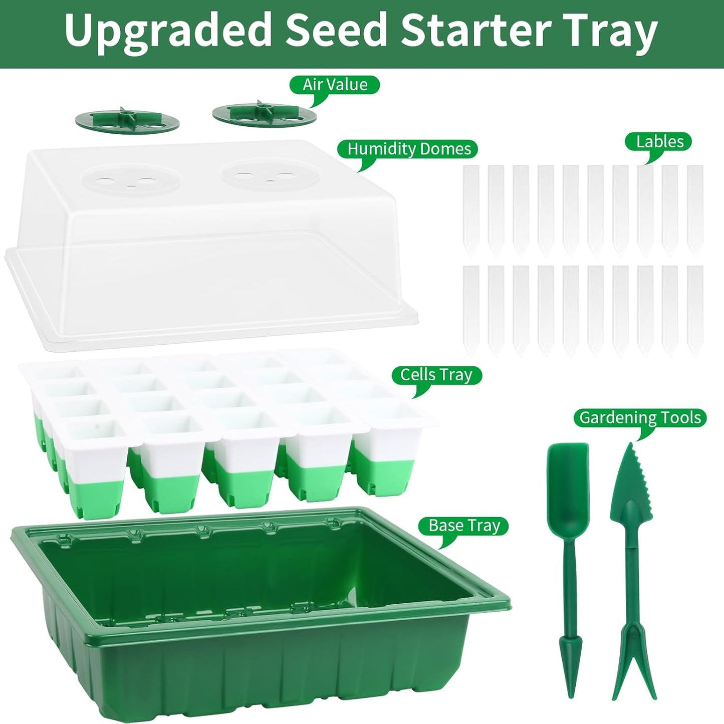 Sondiko Seed Starter Tray with Soft Silicone Cells, 80 Cells Seedling Trays Seed Startering Kit, 4 Pack Plant Starter Trays with Humidity Dome, Base Mini Greenhouse Germination Kit