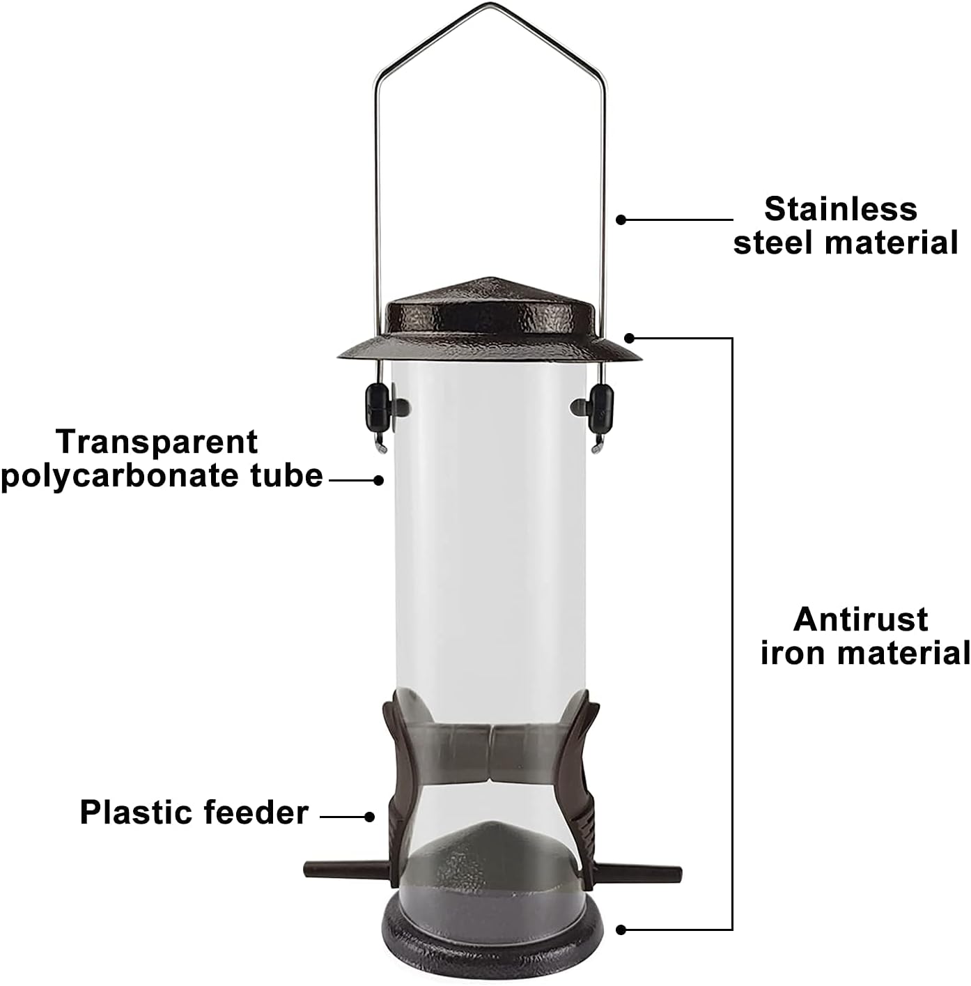 MIXXIDEA Wild Bird Feeders for Outdoors Hanging 2 Pack Stainless Steel Tube Bird Feeder, Water Resistant Finch Bird Feeder for Garden Backyard Decoration Attractive Metal Thistle Feeder (Coffee)