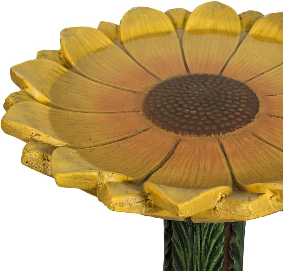 SKYFIRE 24.4” Tall Outdoor Concrete Bird Bath - Sunflower Birdbath Bowl with Green Leaf Pedestal for Garden, Patio, Lawn, Backyard,Outdoor Decor -20”Dia. X 24.4”H Garden Decor Statue Flower Birdbaths