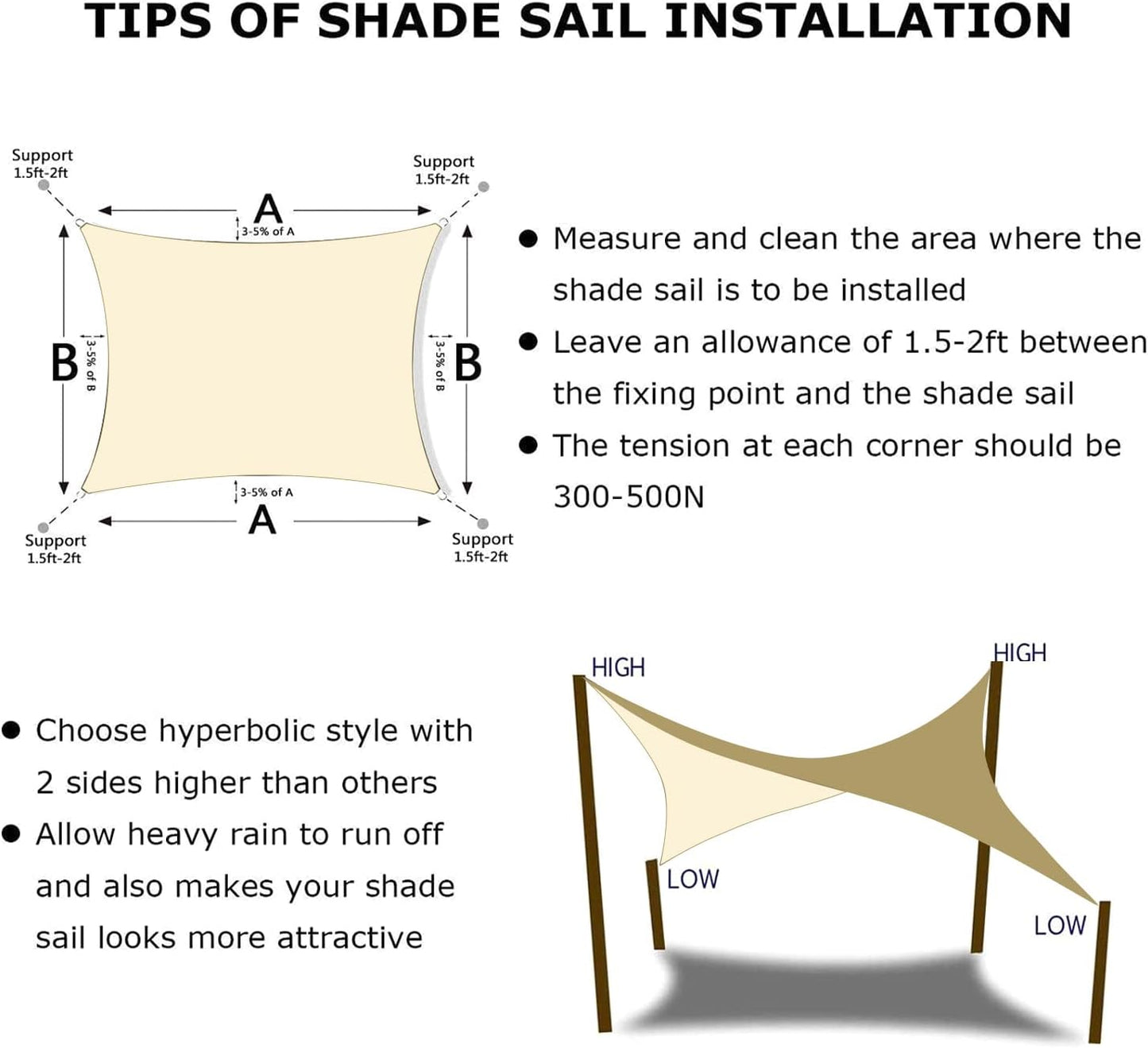 KANAGAWA 12'X16' Cream Custom Size Sun Shade Sail Rectangle UV Block Canopy Cover for Patio Backyard Lawn Garden Outdoor (Customized Available)
