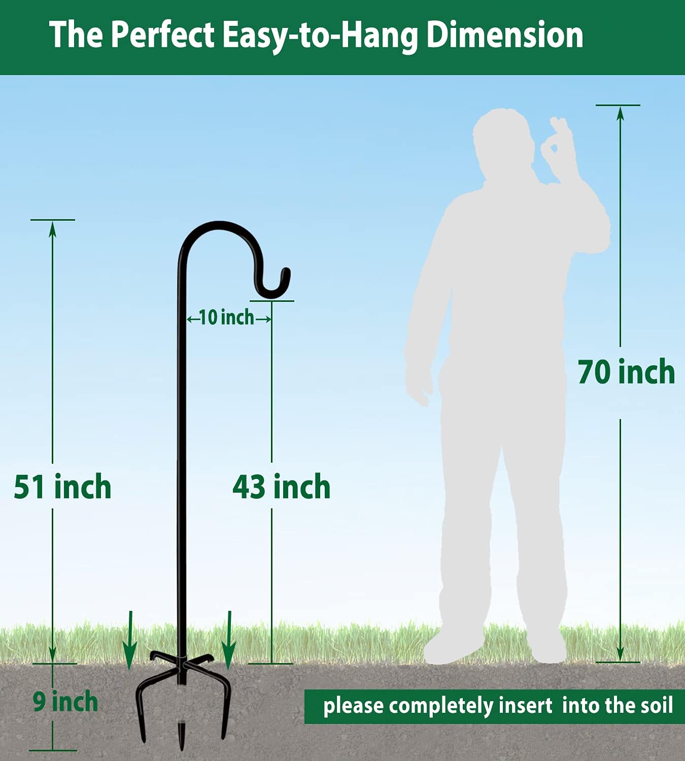 Artibear Adjustable Outdoor Shepherd Hook Stand with 5 Prong Base, 60 Inches Tall 3/5 in Thick, Shiny Black (2 Packs)