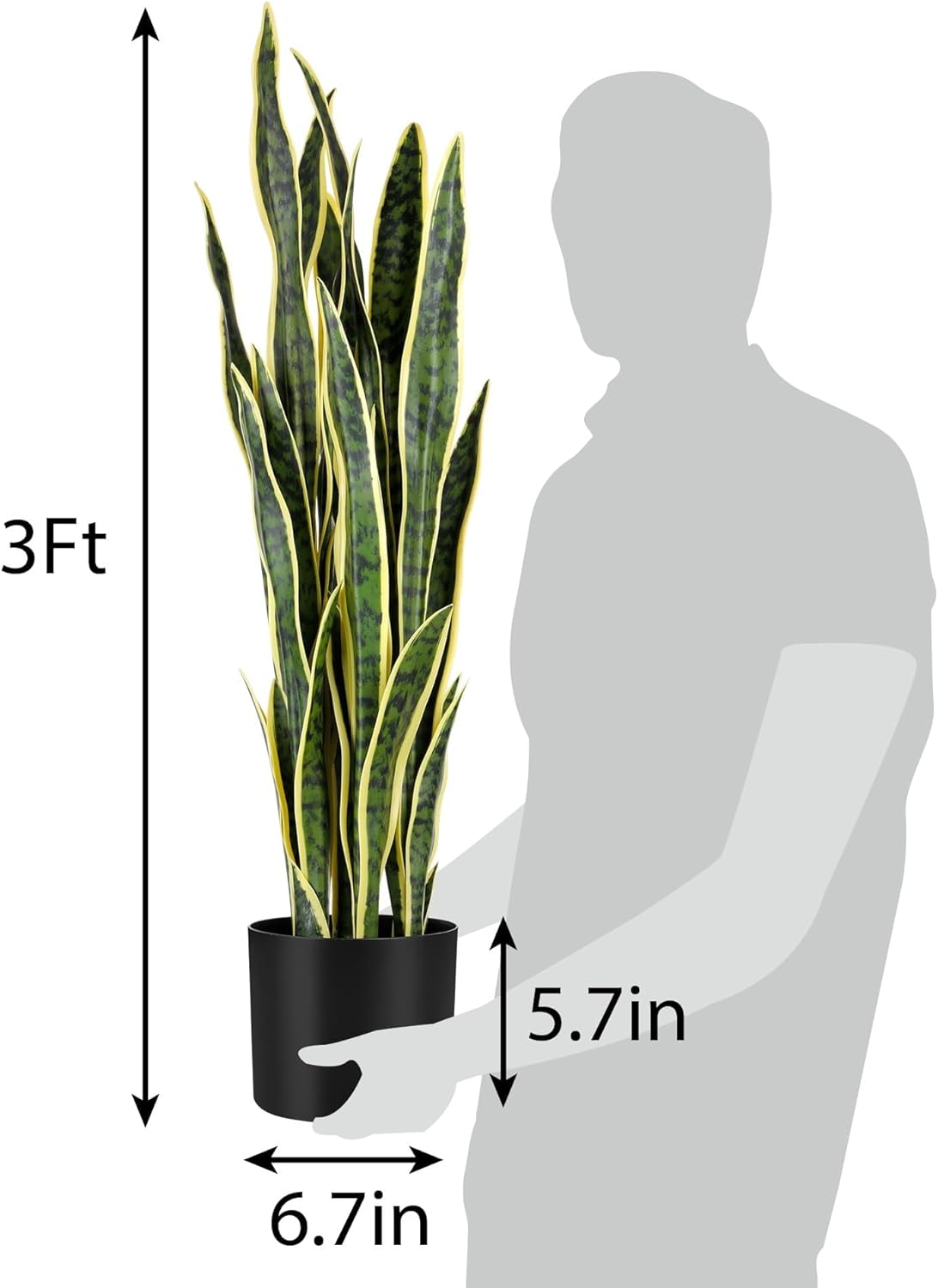 KOL 3ft 2PCS Artificial Snake Plant, 32 PVC Lifelike Leaves, 35in Faux Sansevieria for Indoor Home & Garden Decor, Potted Mother-in-Law's Tongue Plants, Yellow