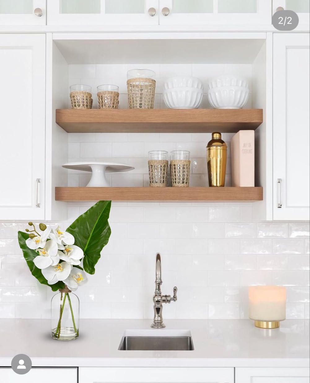 Fake Plant and Faux Orchids in Glass Vase, 15.4" Realistic Faux Tropical Plants Artificial Orchids with Fake Water for Home Farmhouse Office Centerpiece Bathroom Kitchen Counter Décor