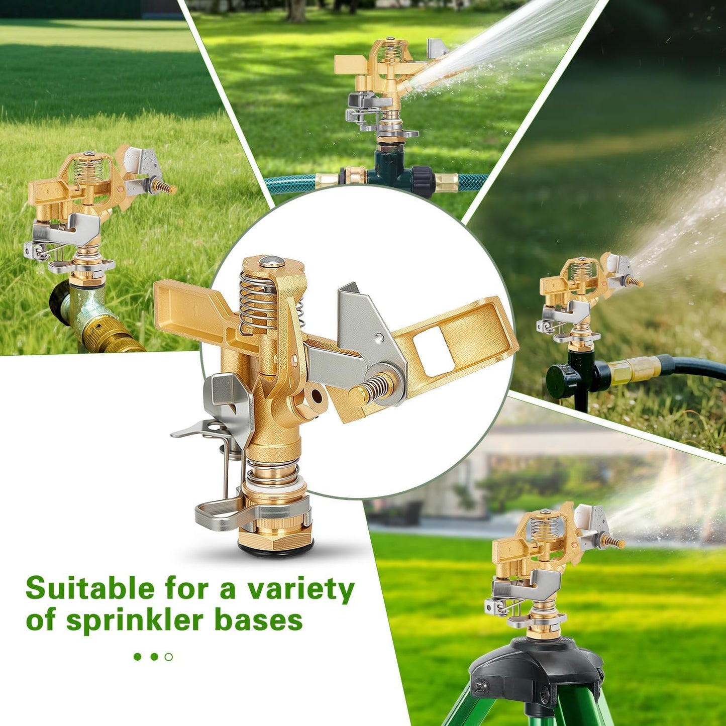 1/2 Inch Brass Sprinklers Head,Heavy Duty Water Sprinkler for Yard with 360 Degree Large Area Coverage Irrigation, Adjustable Impact Sprinklers Head Nozzle for Grass Patio Garden Irrigation