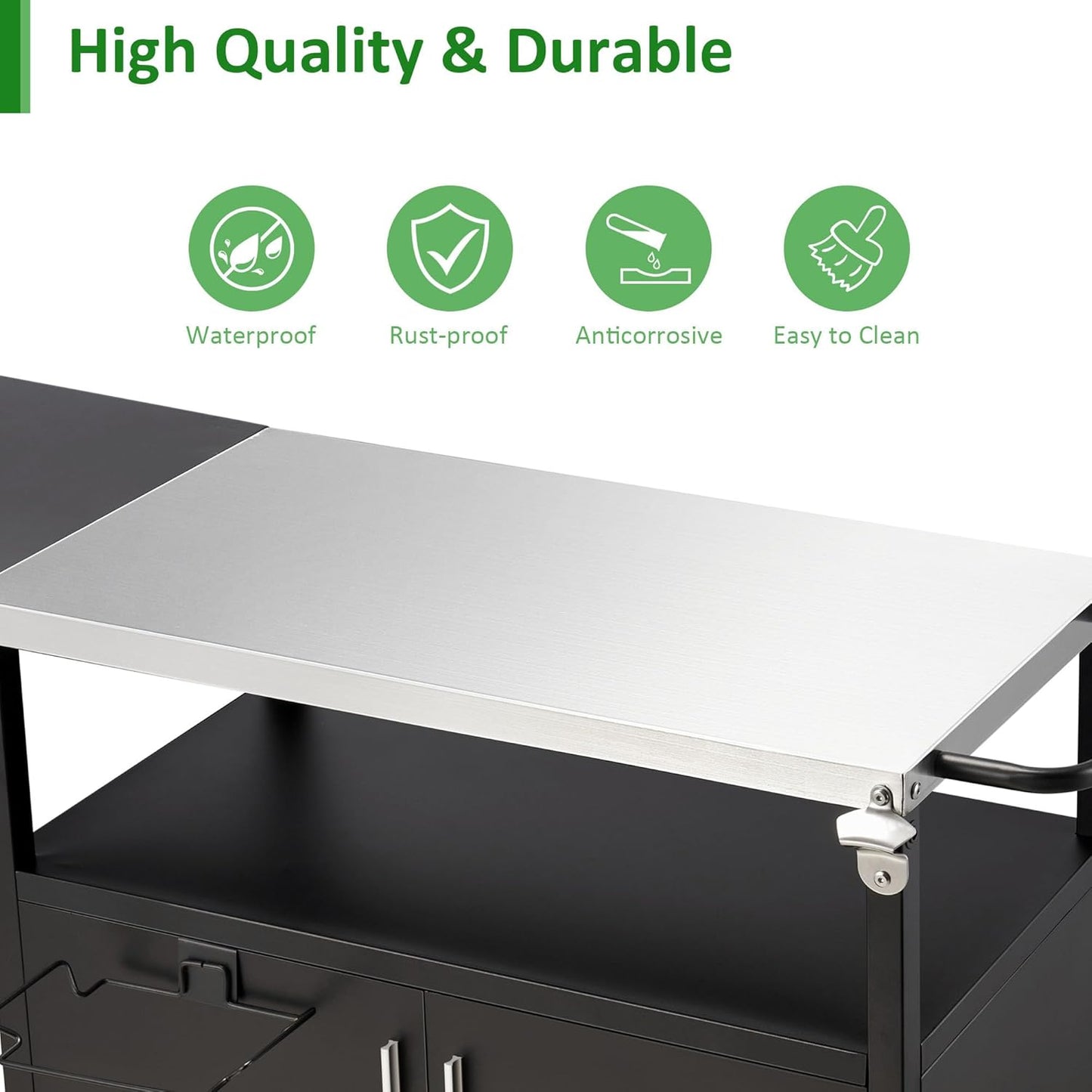 Outdoor Grill Cart with Storage Movable Grill Cart Outdoor Kitchen Island Pizza Oven Table Food Prep Table with Wheels Storage Cabinet for Outside Patio Backyard Garden