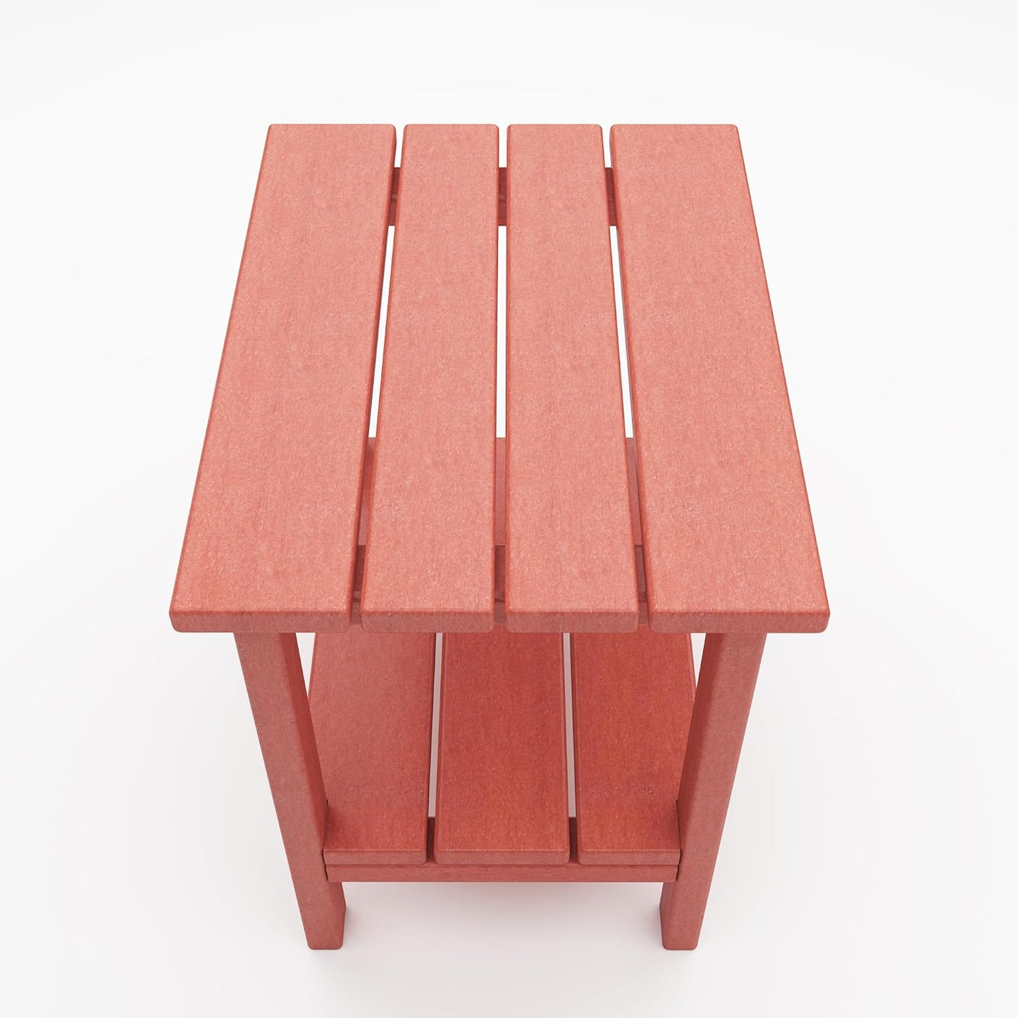 Outdoor Side Table, Weather Resistant HDPE Outdoor Table, 2-Tier Small Patio Tables for Outside or Indoor (Red)