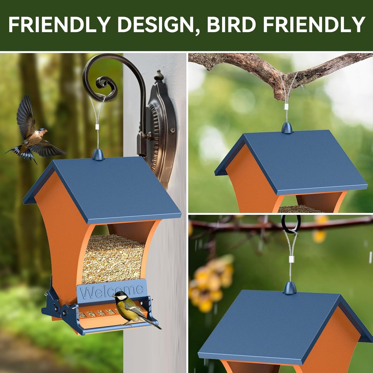 Wildpark Squirrel Proof Bird Feeders for Outdoors, 5LB Metal Hanging Feeders, Large Wild Feeders for Cardinals, Chickadees, Durable Backyard Feeders-One in Orange