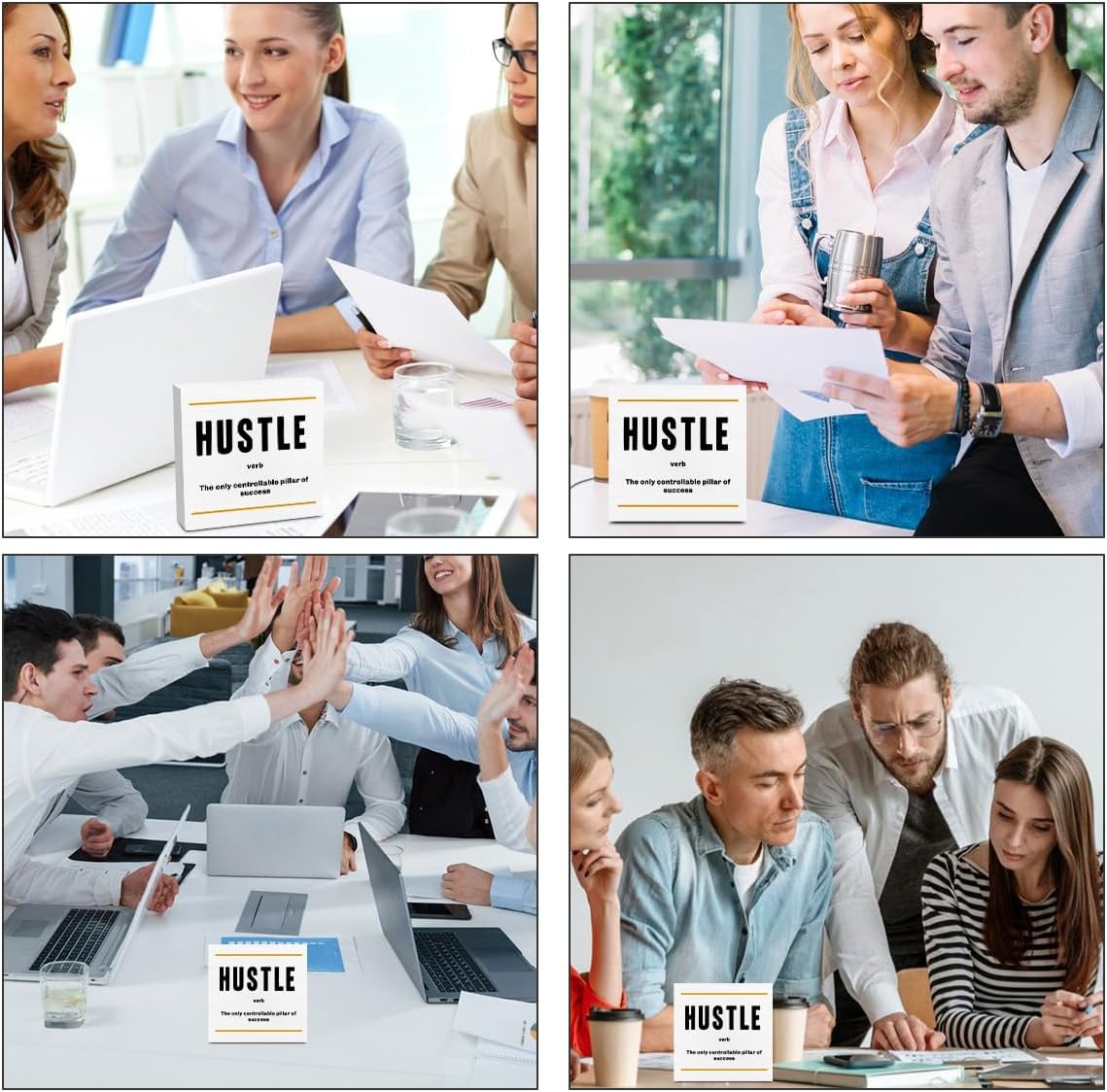 Hustle Definition Entrepreneur White Wooden Box Sign, Inspirational Office Decor Decorative Table Shelf Desk Decor, Rustic Workplace Farmhouse Home Counter Decor Office Decorations Desk Accessories