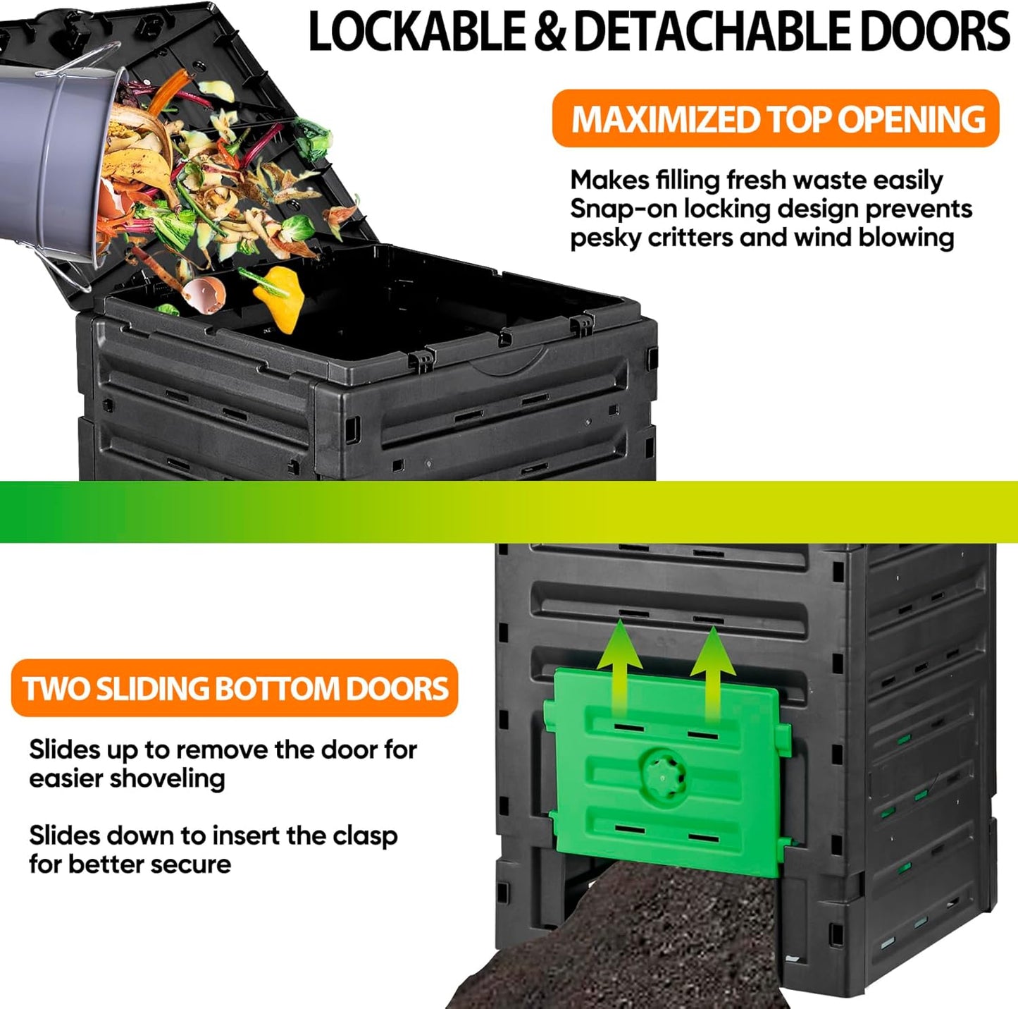 JupiterForce 120 Gallon Large Compost Bin, BPA Free Outdoor Composting Tumblers for Garden Patio, Easy Assembling, Fast Creation of Fertile Soil, Lightweight