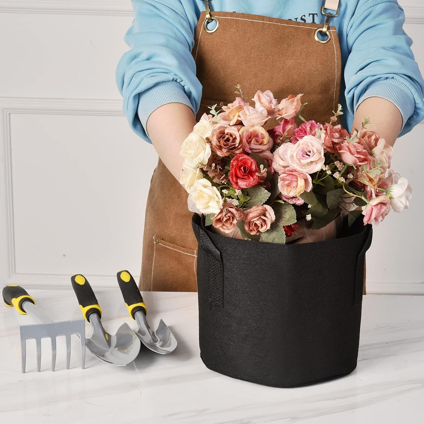 NYONG 12-Pack 25 Gallon Thickened Non-Woven Grow Bags, Aeration Fabric Pots with Handles(Black)