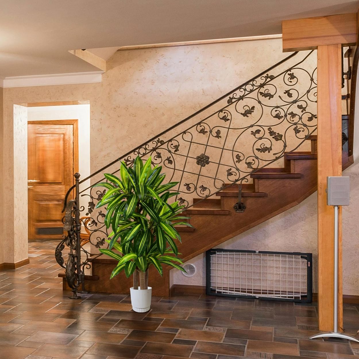 Artificial Dracaena Tree 5ft, Fake Yucca Plant with White Planter and Lifelike Leaves, Faux Dracaena Tall Floor Trees for Home Office Garden Décor