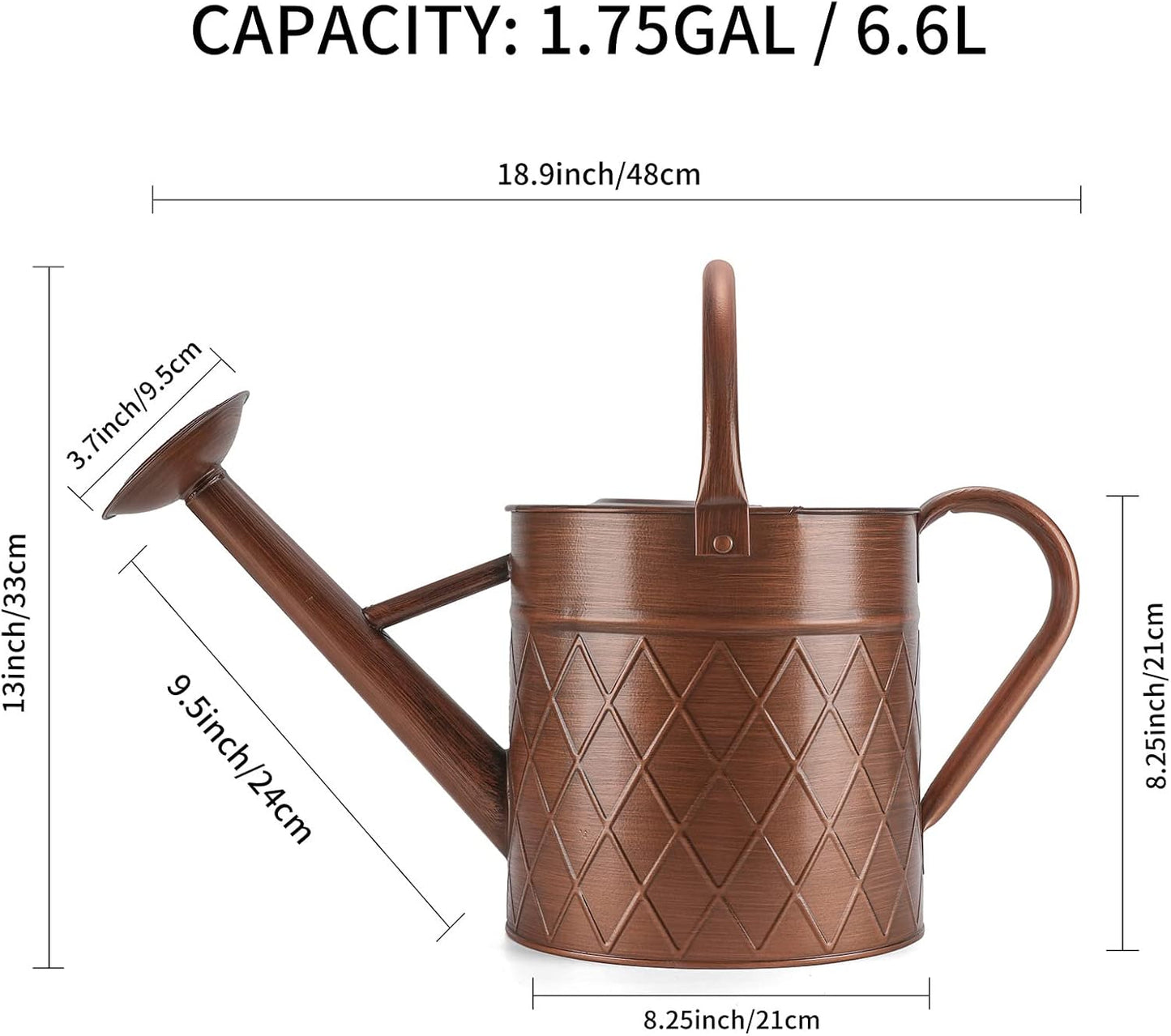 1.75 Gallon Outdoor Metal Watering Can for Garden Plants,Copper Color Watering Can with Removable Spray Spout, Ideal for Outdoor Use (Copper)