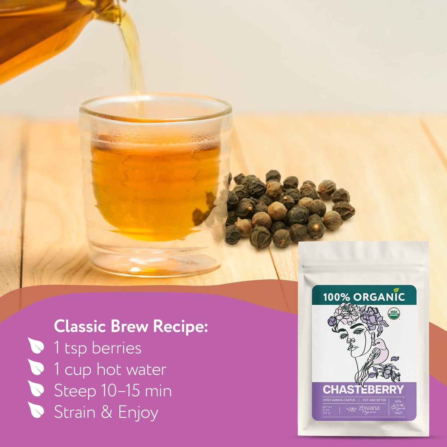 Organic Chasteberry Tea (4 oz.) β Whole Dried Berries for Infusion, Tinctures & Herbal Crafts β Edible Grade - Vitex agnus-castus