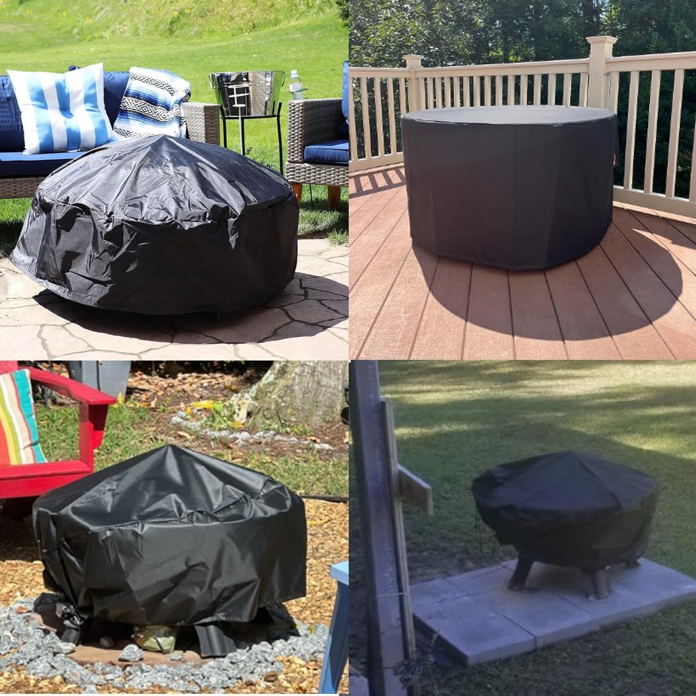 Round Fire Pit Cover, 22 Inches Diameter, 22 x 40 inch Waterproof Firepit Covers, for Patio Fire Pit, Full Coverage Dustproof Anti UV Outdoor Fire Pit Cover