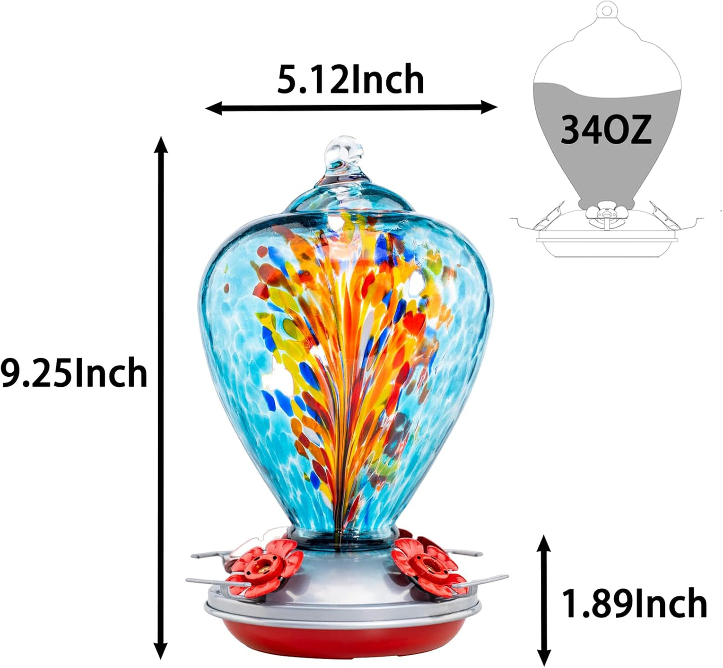 Muse Garden Hummingbird Feeders for Outdoors Hanging, Blown Glass Hummingbird Feeder Gifts for Women, Garden Decor Backyard Decor, Unique Gardening Gifts for Older Women, 34OZ, Comet