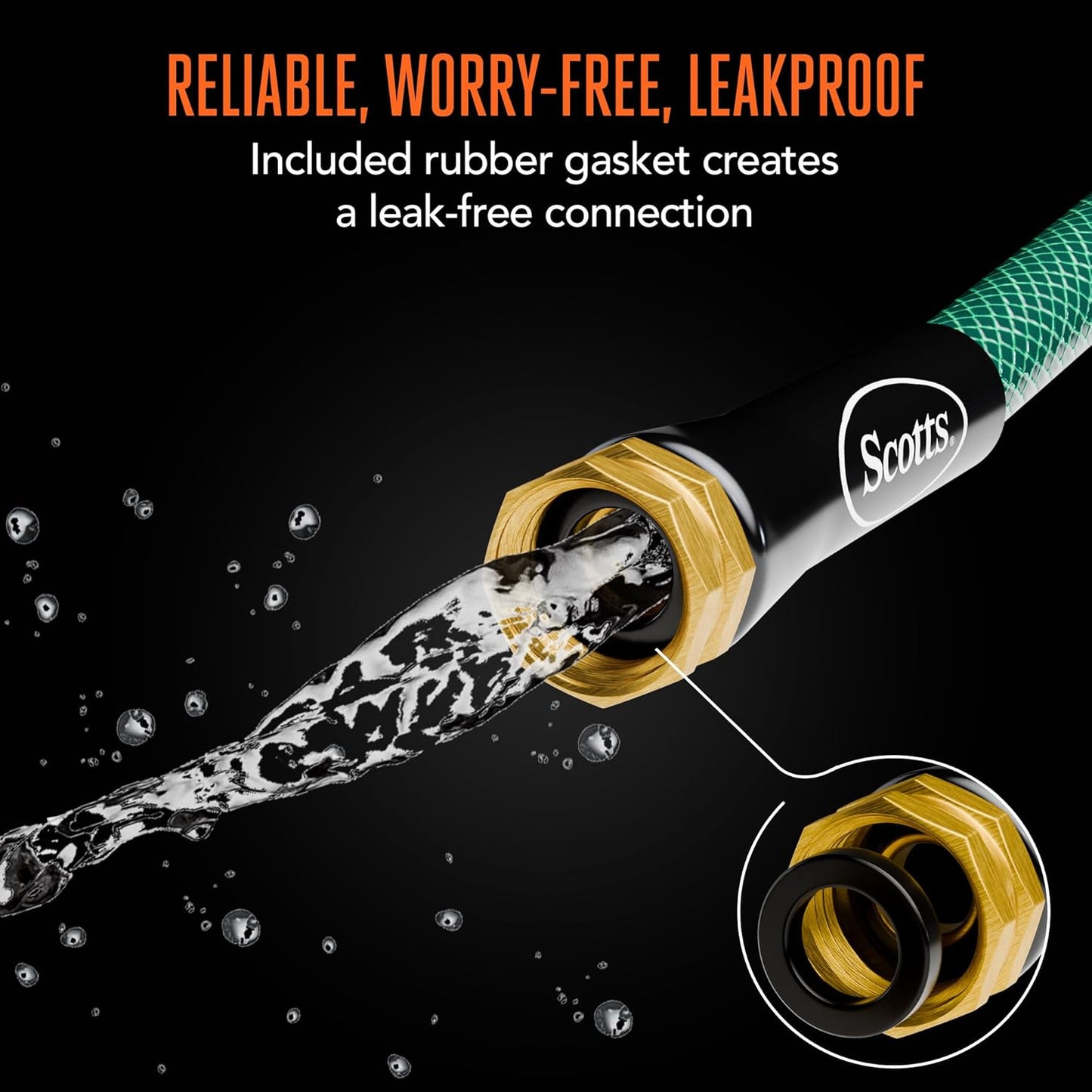 Scotts 75 ft. Garden Hose – 5/8 in. Diameter, 4-Ply Construction, 300 PSI, High-Pressure, Easy-to-Coil Water Hose with Crush-Resistant Couplings, Easy to Connect for Lawn and Garden Use