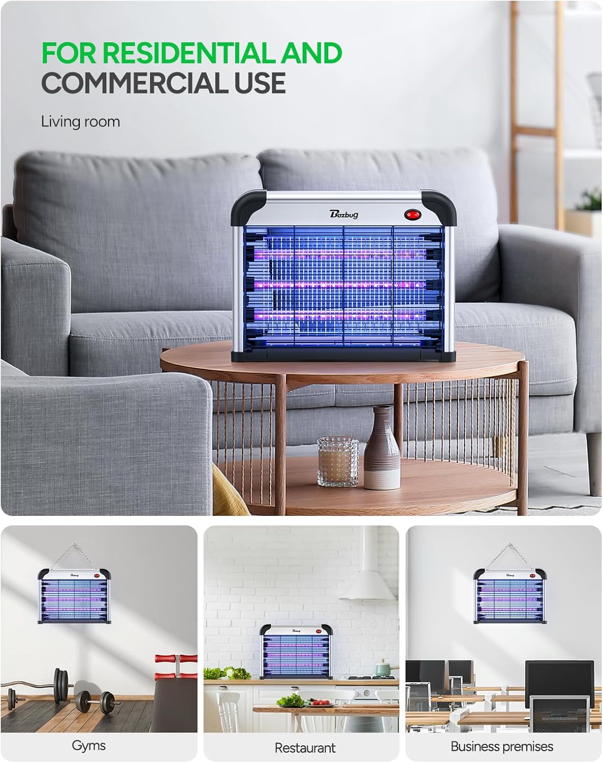 Buzbug LED Bug Zapper Indoor, 10 Years Lifespan 3 Lamps Enhance Insect Attraction, 3800V High-Voltage, Electric Mosquito Zapper, Fruit Fly Mosquito Moth Gnat Trap, Killer, Zapper -MA009