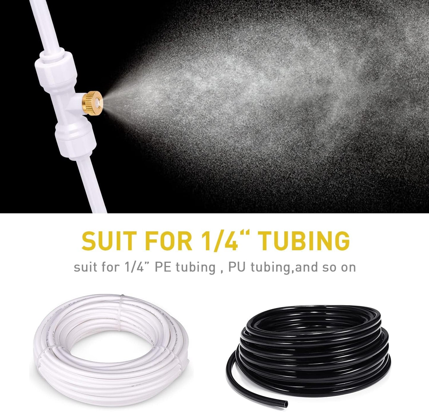 HOMENOTE 10 Pack Brass Misting Nozzles for Outdoor Cooling System, Mister Replacement Nozzles Tee and Plugs for 1/4" Tubing