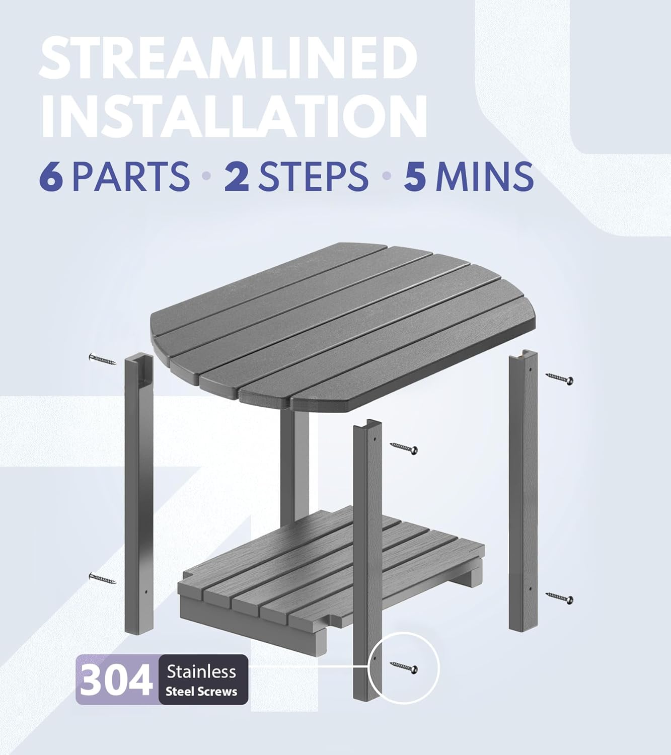 PASAMIC Outdoor Side Table, HDPE Adirondack Oval Side Table with 2-Tier Storage, Weather Resistant Outdoor End Table for Patio, Backyard, Pool, Indoor Companion, Beach, Easy Maintenance Table (Grey)