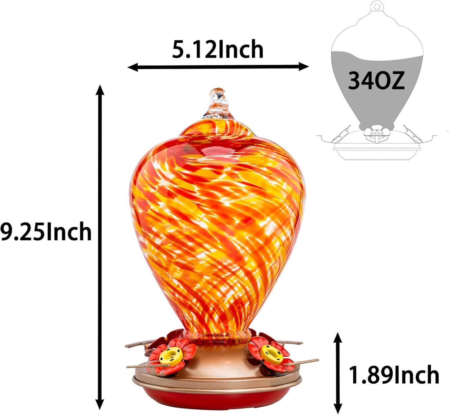 Muse Garden Hummingbird Feeders for Outdoors Hanging, Blown Glass Hummingbird Feeder, Hummingbird Gifts for Mom, Garden Backyard Decor for Outside, Unique Gifts Idea for Women, 34OZ, Daylight