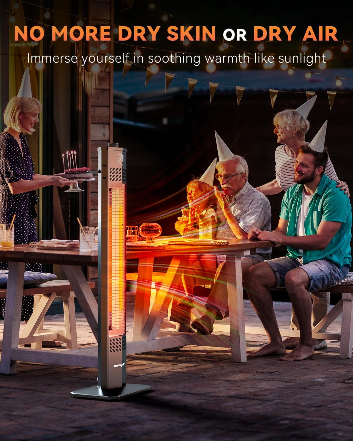 Patio Heater for Outdoor Use,1500W Infrared, 36 in Portable Tower Heater, 3 Levels, IPX5 Waterproof, Tip-Over&Overheat Protection for Garage, Indoor, Large Room, Backyard, Home