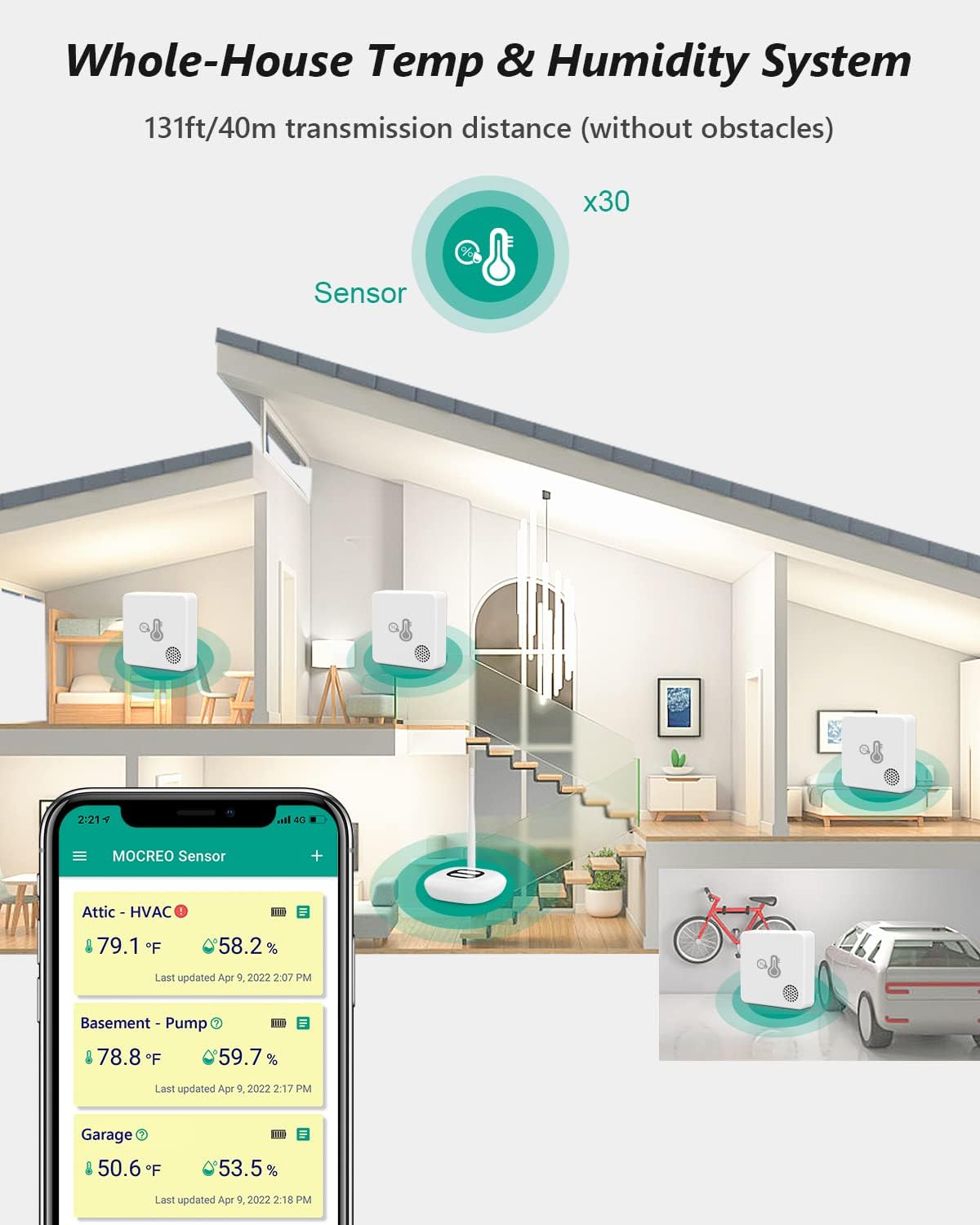 WiFi Room Thermometer Hygrometer, Remote Email App Alert, 2 Years Data Export, 2 Years Battery, No Subscription, 3 Smart Temperature Sensors for RV, Greenhouse, Vacation Home, HVAC