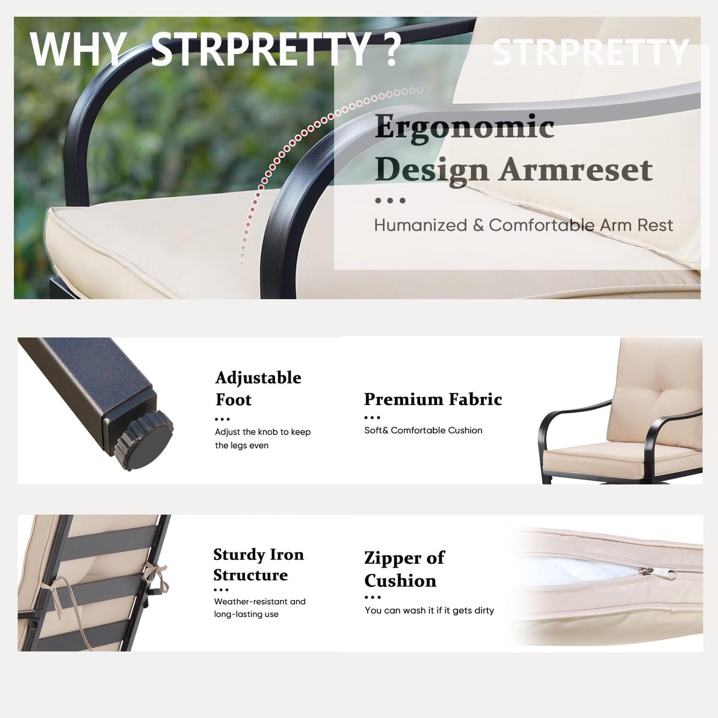 Patio Swivel Bar Stools Set of 2, Outdoor Bar Height Patio Swivel Chairs with Cushion for Garden Balcony Backyard (Beige)