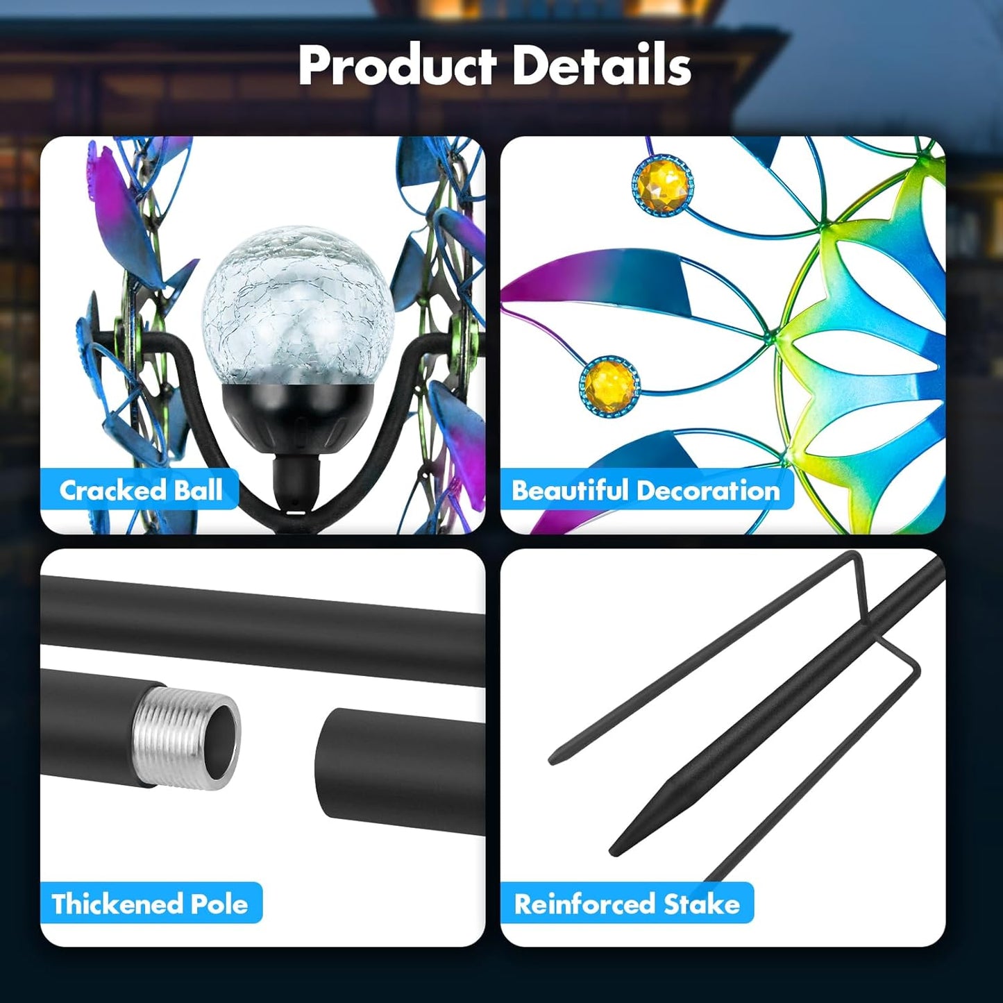 Solar Wind Spinner, Waterproof Outdoor Metal Wind Sculpture for Patio, Lawn & Garden Decor (Retro Muticolor)