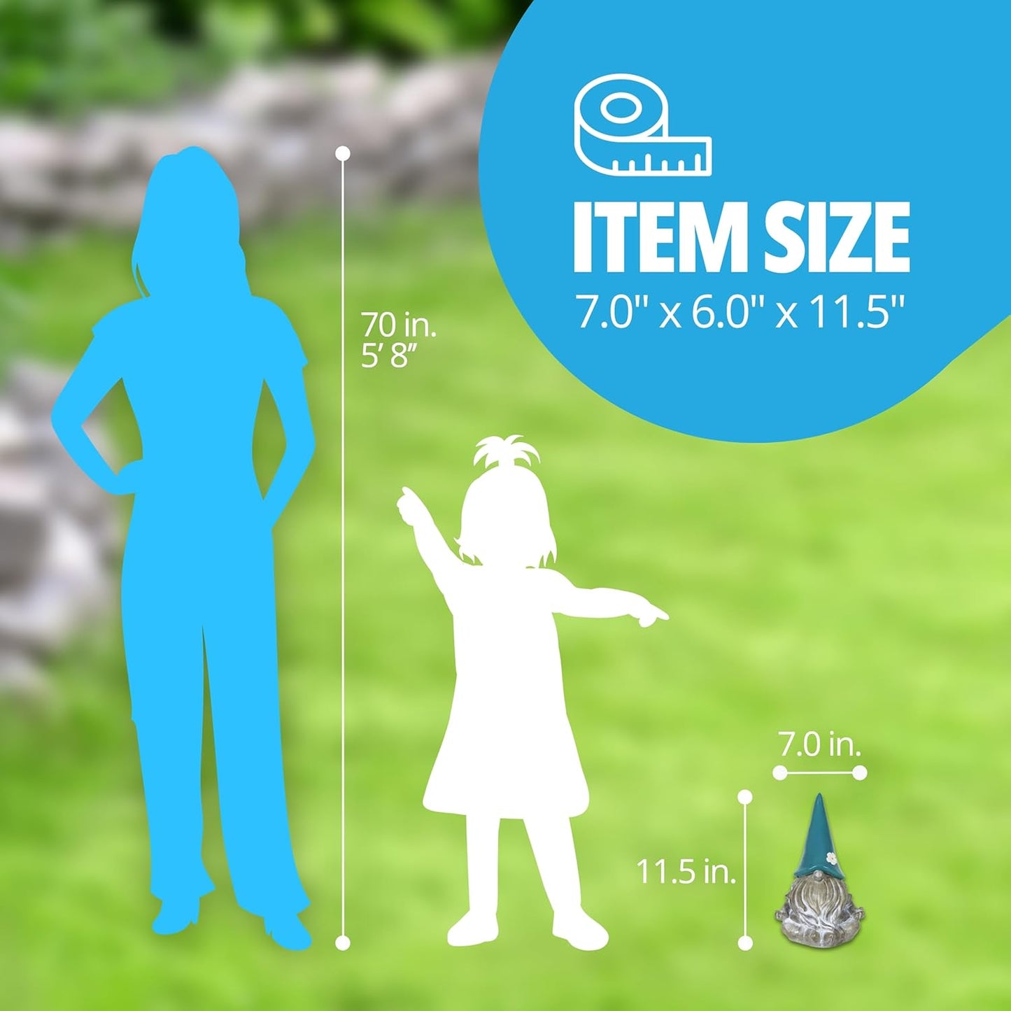 Exhart Garden Sculpture, Meditating Yoga Solar Garden Gnome Statue, LED Flower Hat, Outdoor Garden Decoration, 7 x 11.5 Inch, Teal