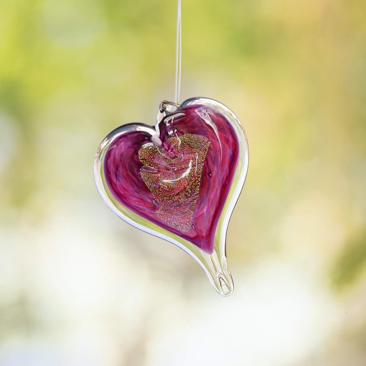 Luke Adams Glass Hanging Hearts – Hand Blown Glass Heart Ornament for Windows or Gifts – Colorful Blown Glass Hearts Decor (June - Alexandrite)