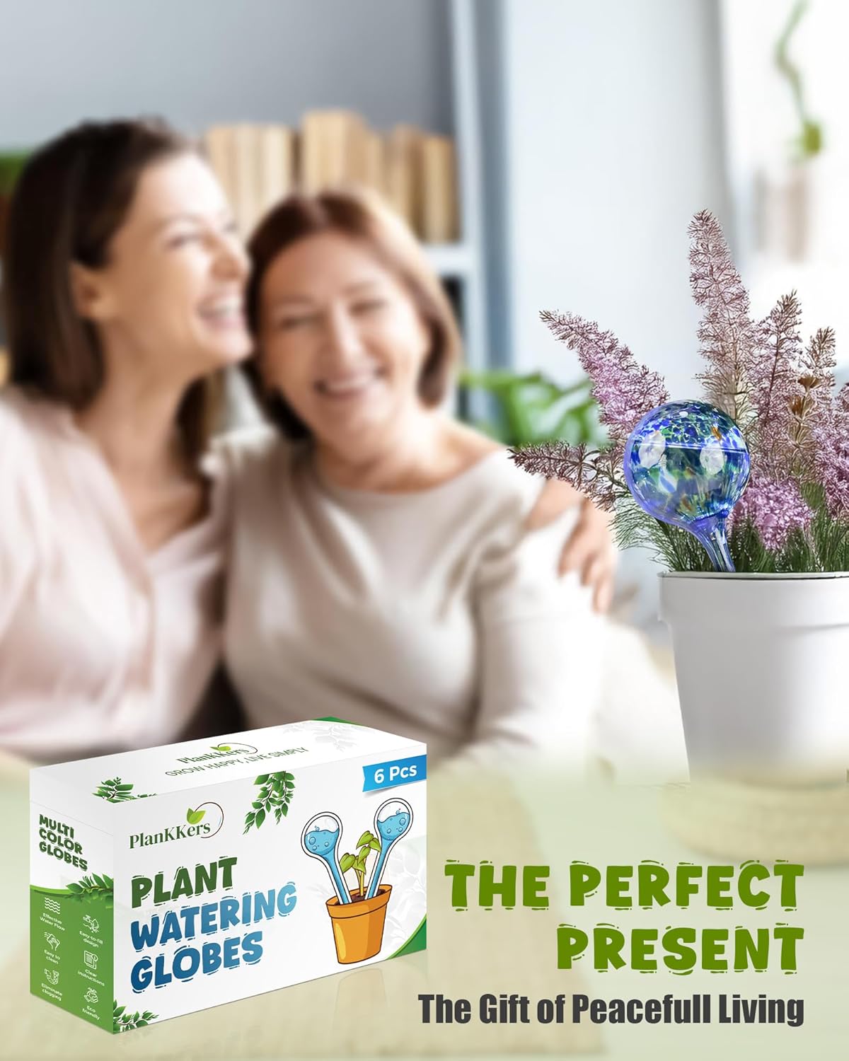 Iridescent Self Watering Globes, Glass Rainbow Plant Watering Globes, Self Watering Planter Insert, Automatic Plant Waterer Indoor (Small-6 Pcs Multi-Color, Small)