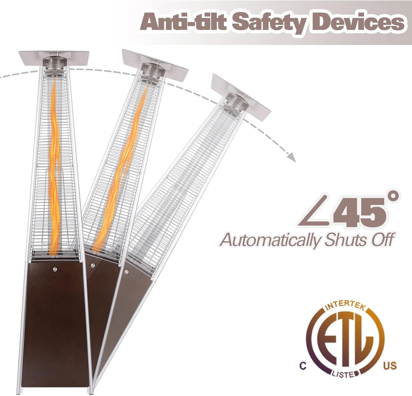 Hykolity Pyramid Patio Heater, 48000 BTU Glass Tube Propane Patio Heater with Wheels and Cover, Outdoor Propane Heaters for Patio, Backyard, Garden, Porch, and Pool, Bronze