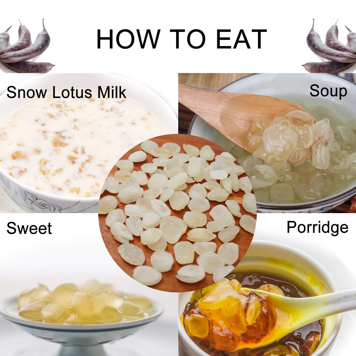 DABC OAK LAND Dried Snow Swallow Natural Malaysia, 100% Natural Snow Lotus Seed Gum Gleditsia Sinensis, Plant Collagen and Low Fat, Good With Peach Gum 清熱潤肺 排毒養顏 AAA級精選 野生雙莢皂角米 雪蓮子 16OZ/Bag