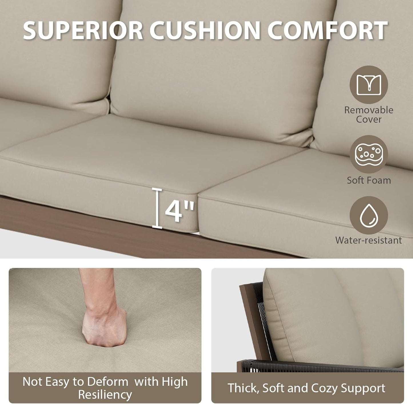 EAGLE PEAK Natural Wood Outdoor Patio Furniture, Cedar Furniture, Conversation Set, Outdoor Seating for Deck Patio Porch, Sofa 2 Chairs 2 Ottomans & Coffee Table, 6 Pieces, Brown/Beige