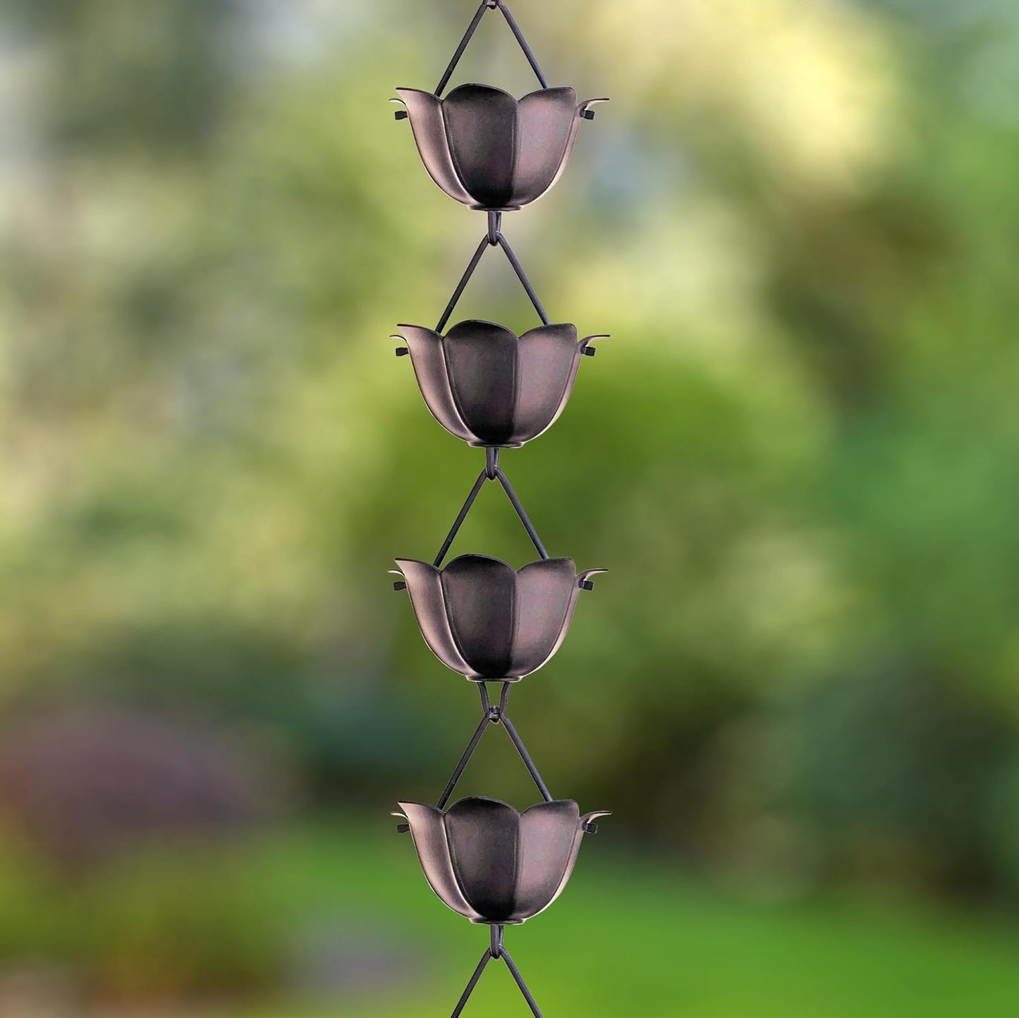 Monarch Rain Chains Pure Aluminum Lotus Cup Rain Chain Extension, 3 ft Black Powder Coated Decorative Rain Catcher Chain for Gutters, Rain Gutter Extension Downspout