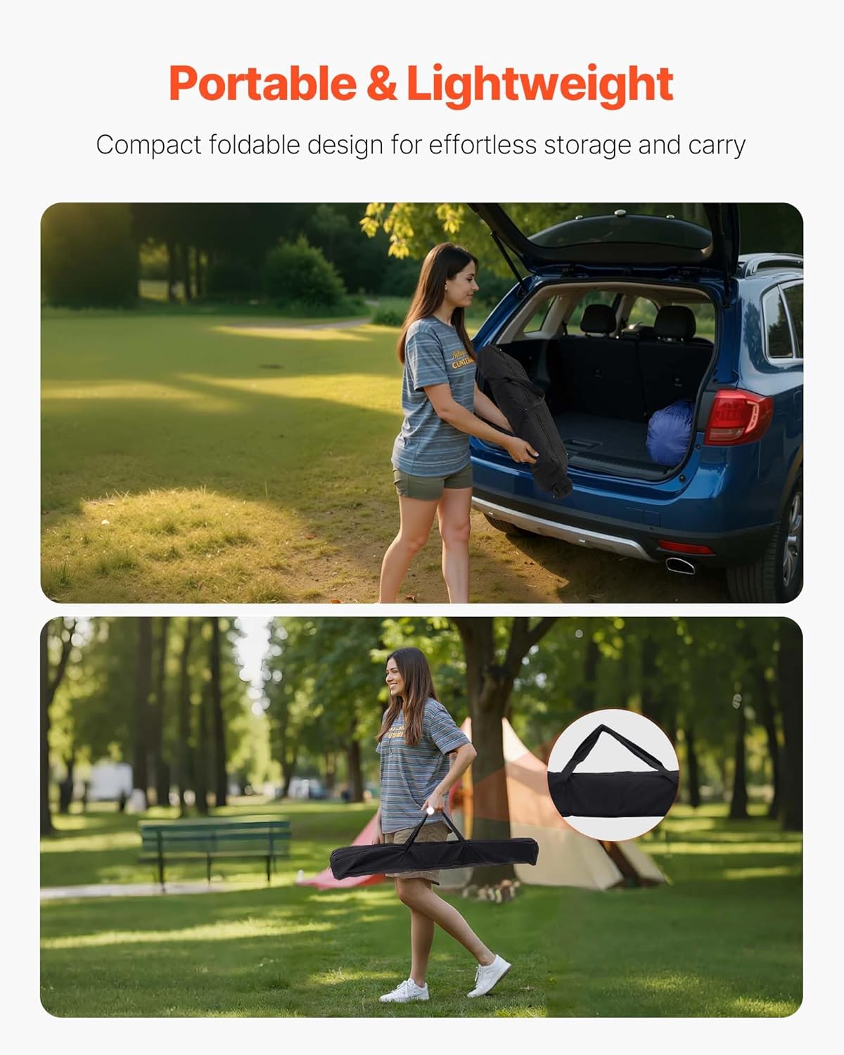 VEVOR Folding Camping Table, Portable Roll Up Side Tables, Lightweight Aluminum Beach Table with Adjustable Height, for Outdoor BBQ Tailgating Picnic, Travel (47 inch-Black)