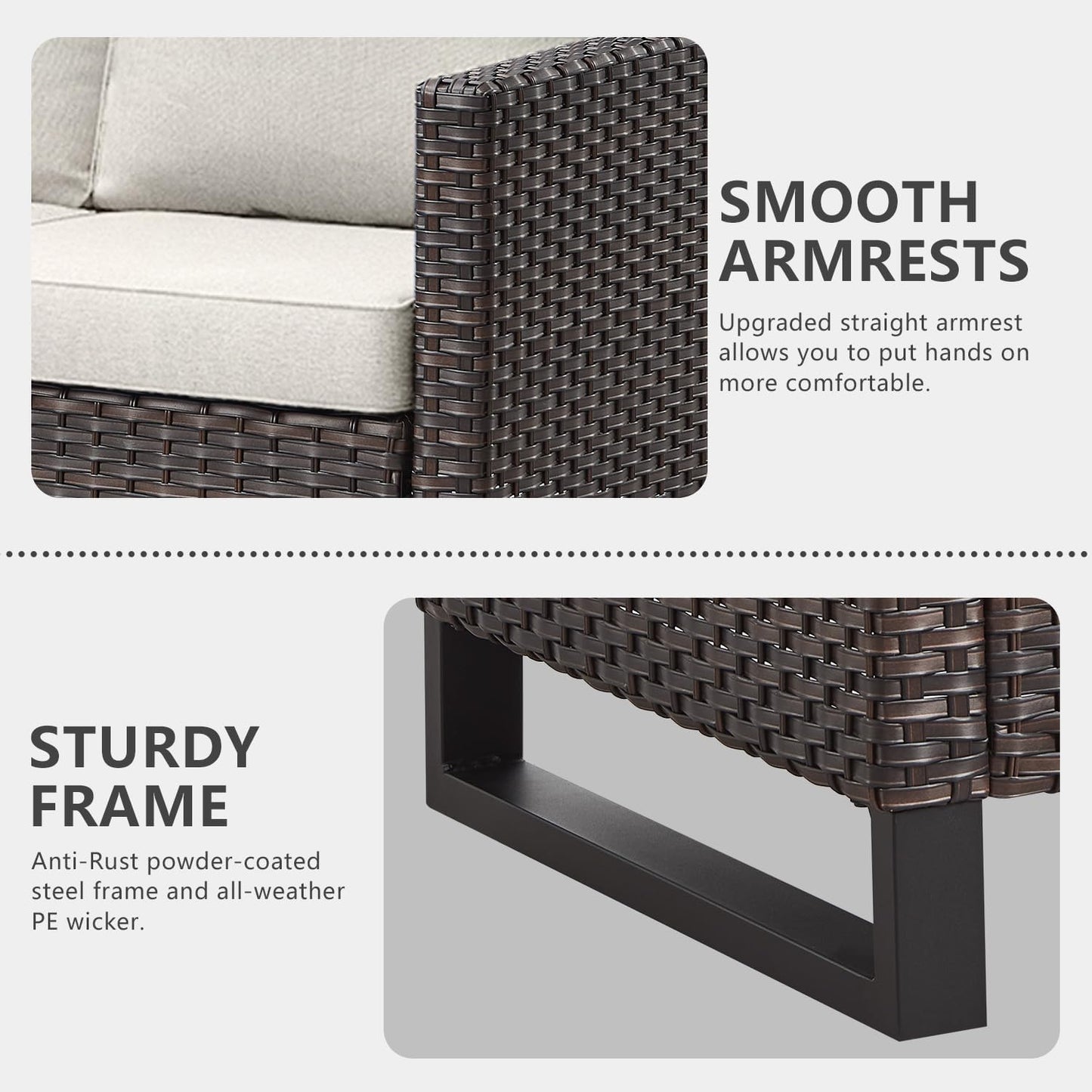 HUMMUH 8 Piece Patio Furniture with Fire Pit,PE Wicker Outdoor Conversation Sets-6-Seater Sofa,Patio Swivel Chairs Outdoor Chairs, Propane Fire Pit,Side Table for Porch,Garden,Backyard(Brown/Beige)