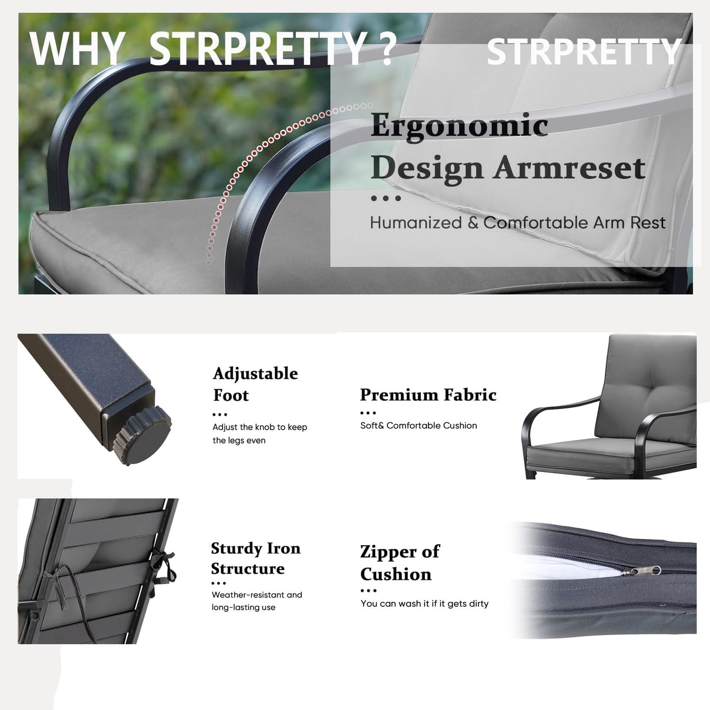 Patio Swivel Bar Stools Set of 4, Outdoor Bar Height Patio Swivel Chairs with Cushion for Garden Balcony Backyard (Grey)