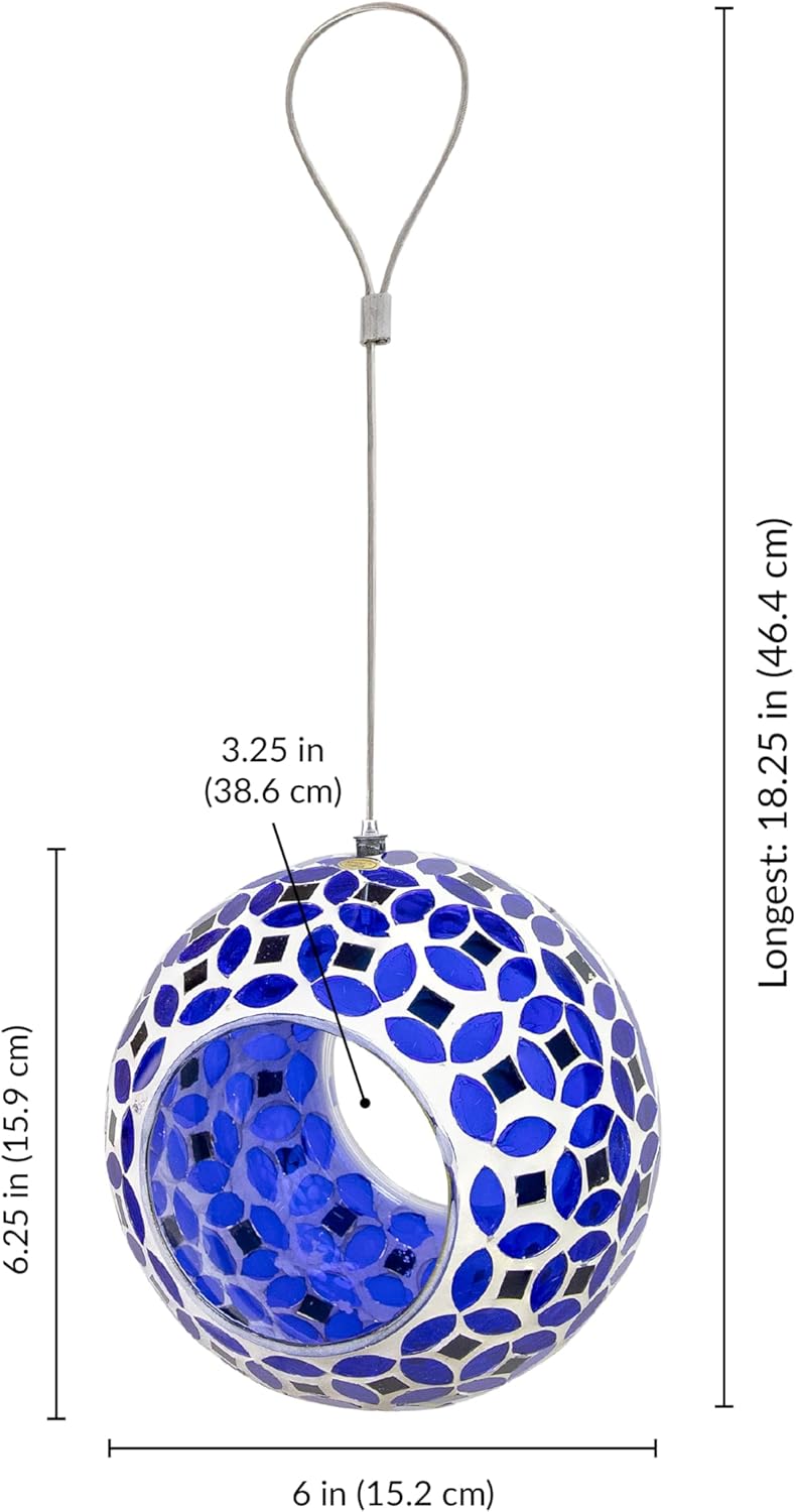 Sunnydaze 6-Inch Glass Mosaic Hanging Bird Feeder for Outdoors - Fly-Through Wild Bird Feeder - Lavender Mosaic