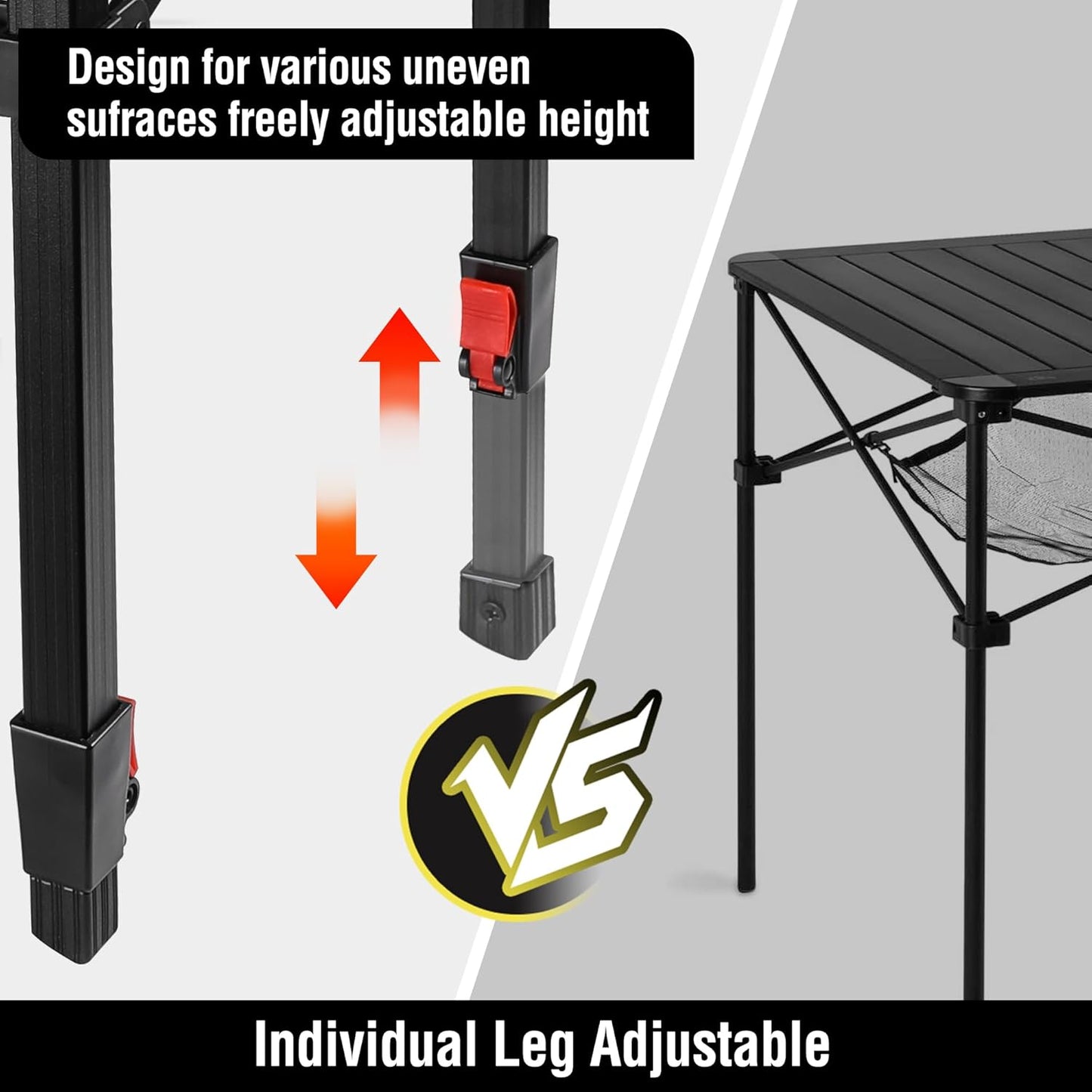 VILLEY Folding Camping Square Table with Carry Bag, Lightweight Aluminum Adjustable Square Table for Outdoor, Camping, Picnic, Backyards, BBQ (L)