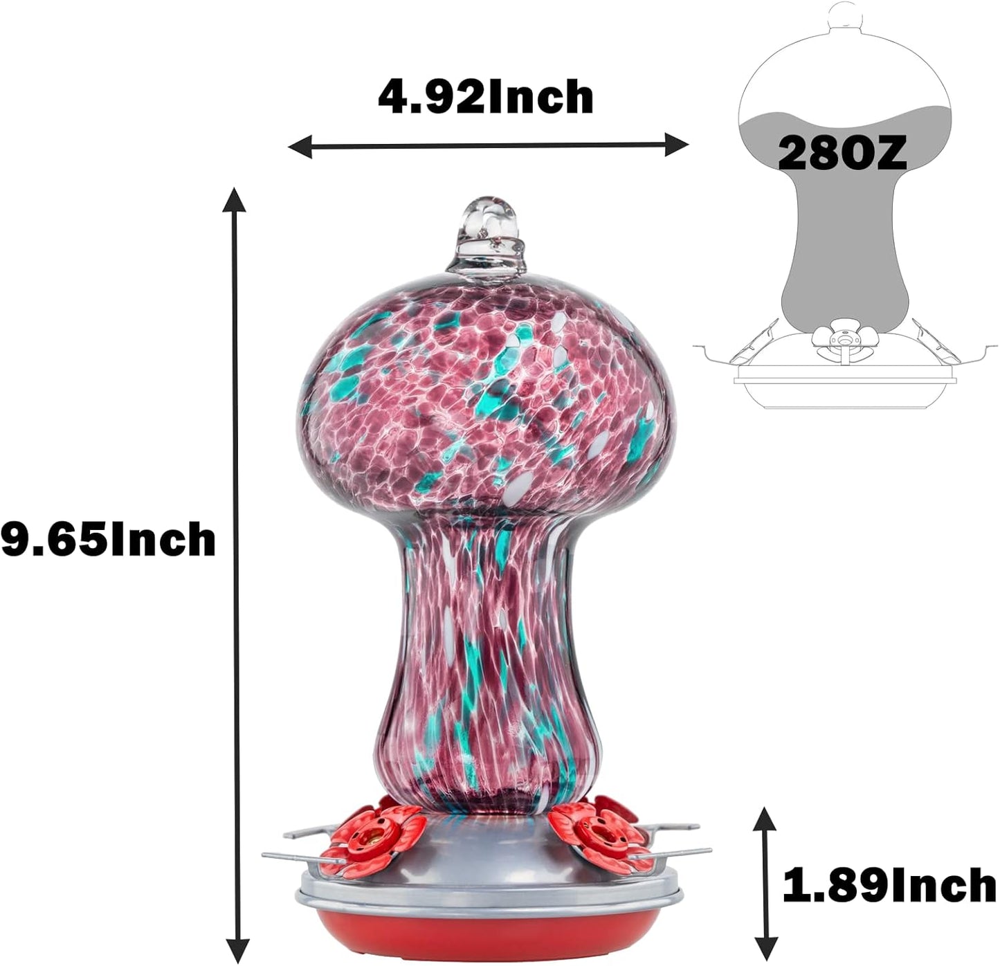 Muse Garden Gifts for Women Hummingbird Feeders for Outdoors Hanging Ant and Bee Proof, Blown Glass Hummingbird Feeder with Ant Moat, Christmas Gardening Gifts for Women Mom, 28OZ, Purple Polka Dots